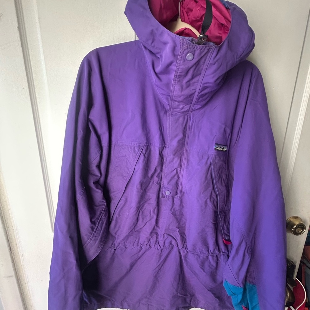 Womens PATAGONIA Purple Vintage 90s Lined 1/4 Zip Nylon Hooded Parka Jacket Sz M